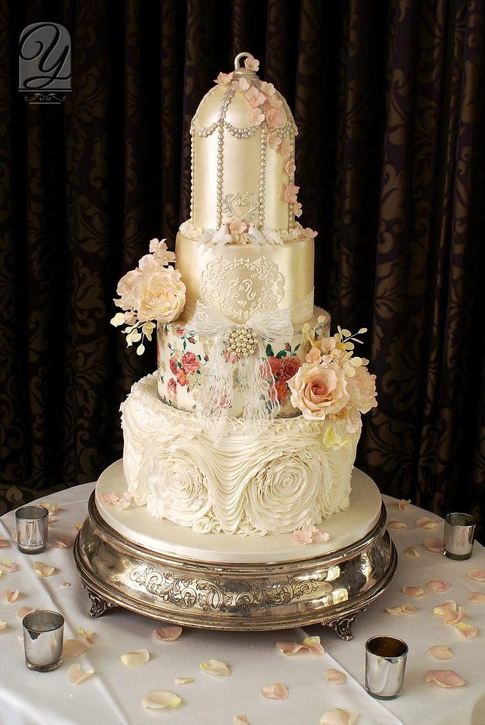 White Birdcage Wedding Cake