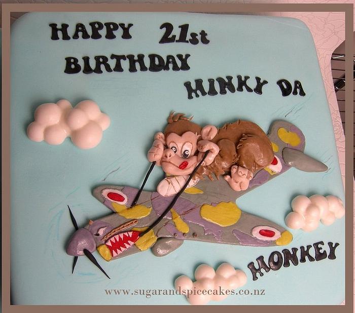 Monkey flying a SpitFire 2D Sheet Cake for a 21st