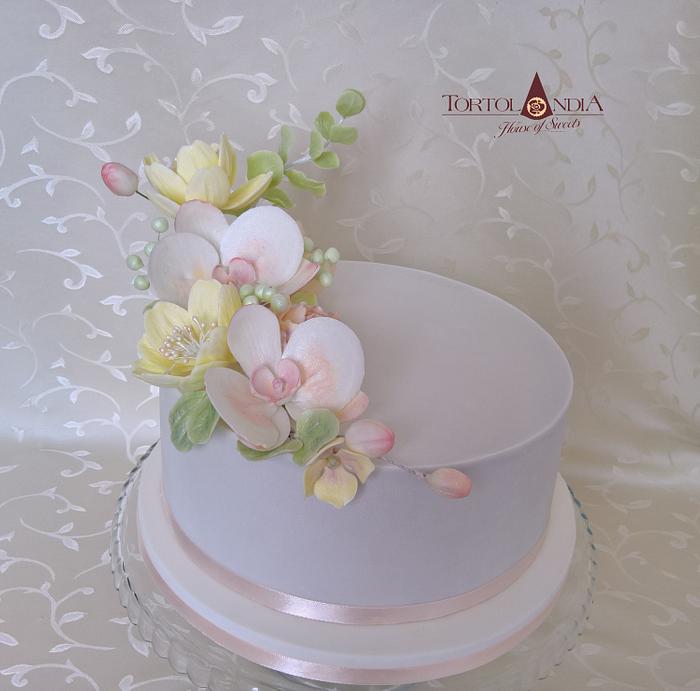 Birthday cake with orchid