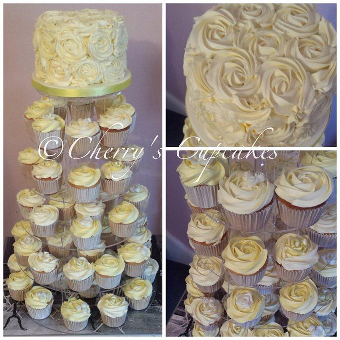 White & Lemon Cupcake Tower