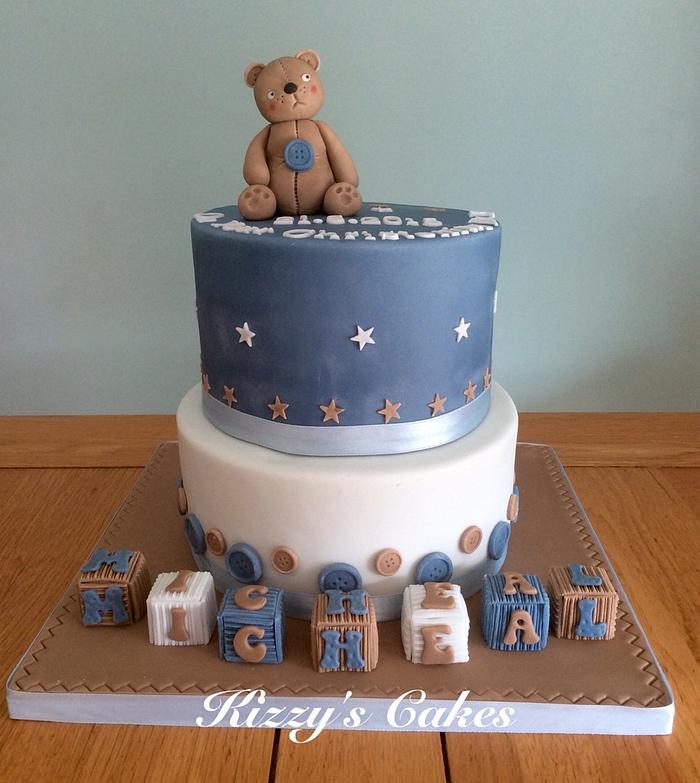 Buttons and Teddy Christening Cake