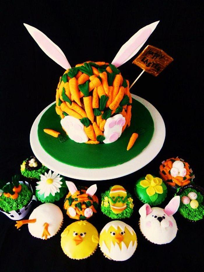 Easter Bunny cake with cupcakes