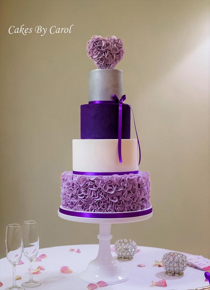 Purple Ruffle Wedding Cake