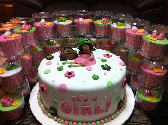 Baby shower cake and cupcakes
