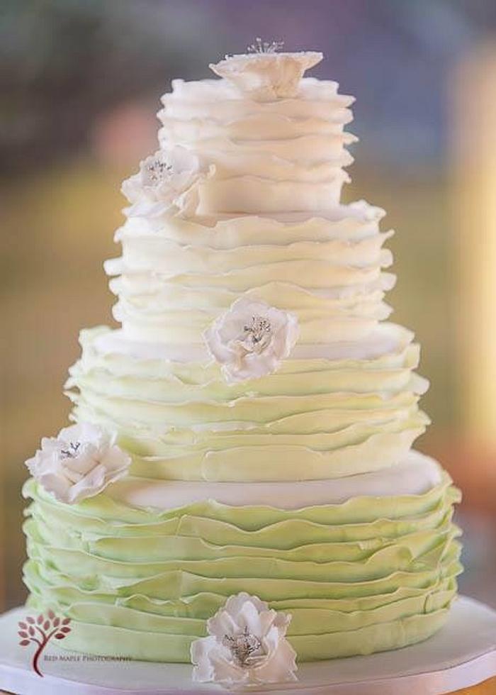 Mint ruffles wedding cake.