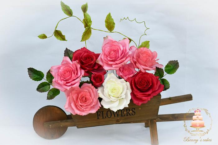A cart with roses