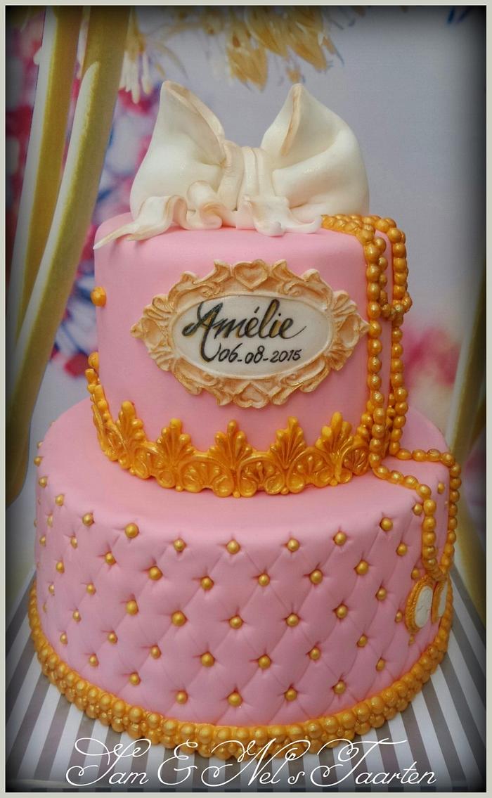 Pink and gold new born cake