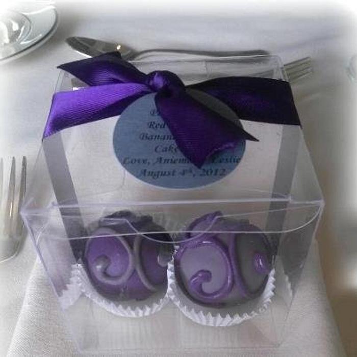 Pewter and Purple Cake Bite Wedding Favors