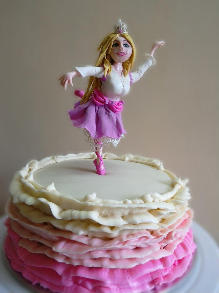 Ombre ruffle cake with Dancing Princess topper