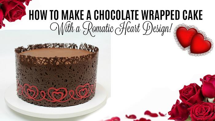 Chocolate wrapped Valentines cake with heart design!