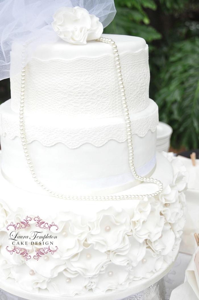 White Pearls & Lace Wedding Cake