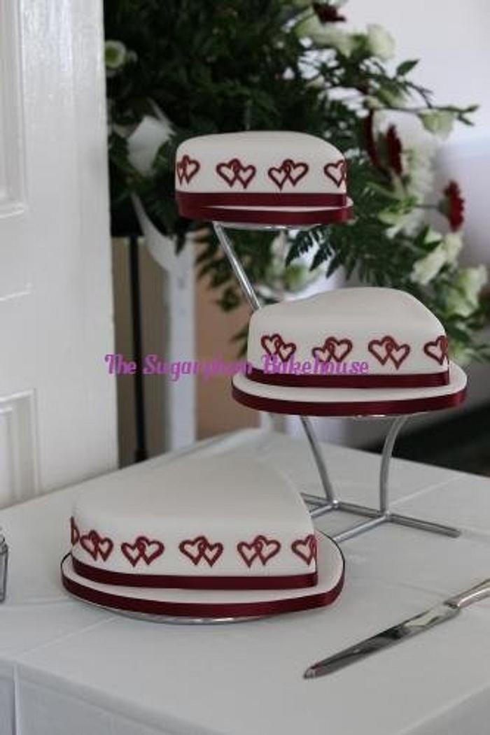 3 Tier Heart Wedding Cake