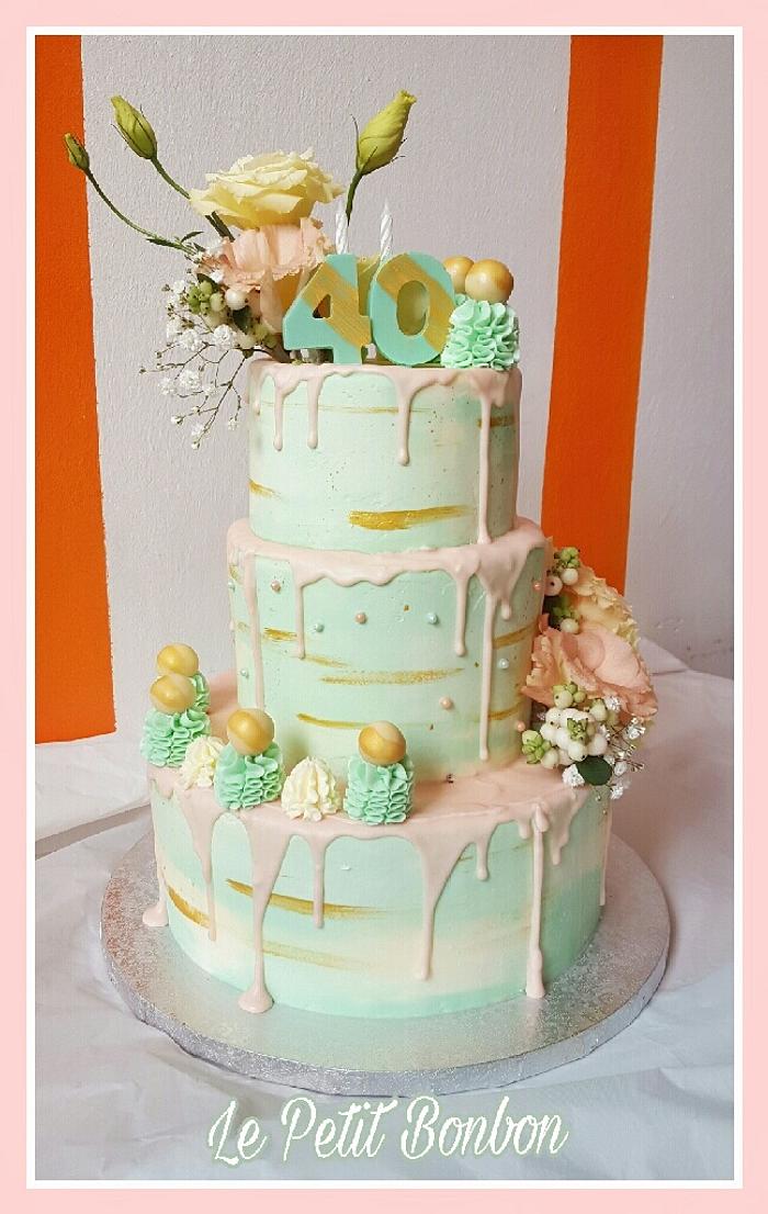 Drip cake - mint & pink