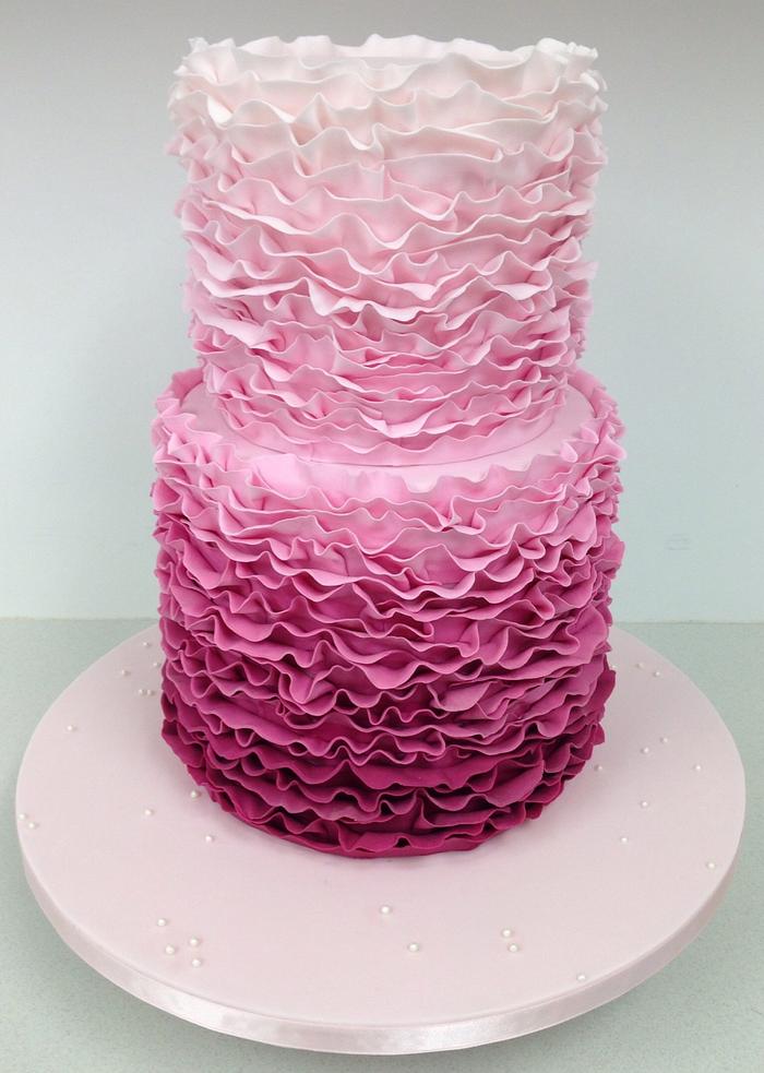 Pink ombré ruffle cake