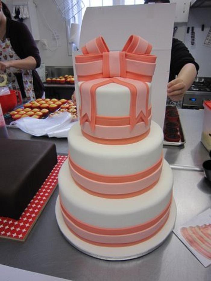 Three tier big bow wedding cake