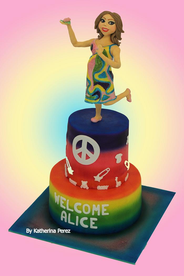 Hippie mommy cake topper - Baby shower cake