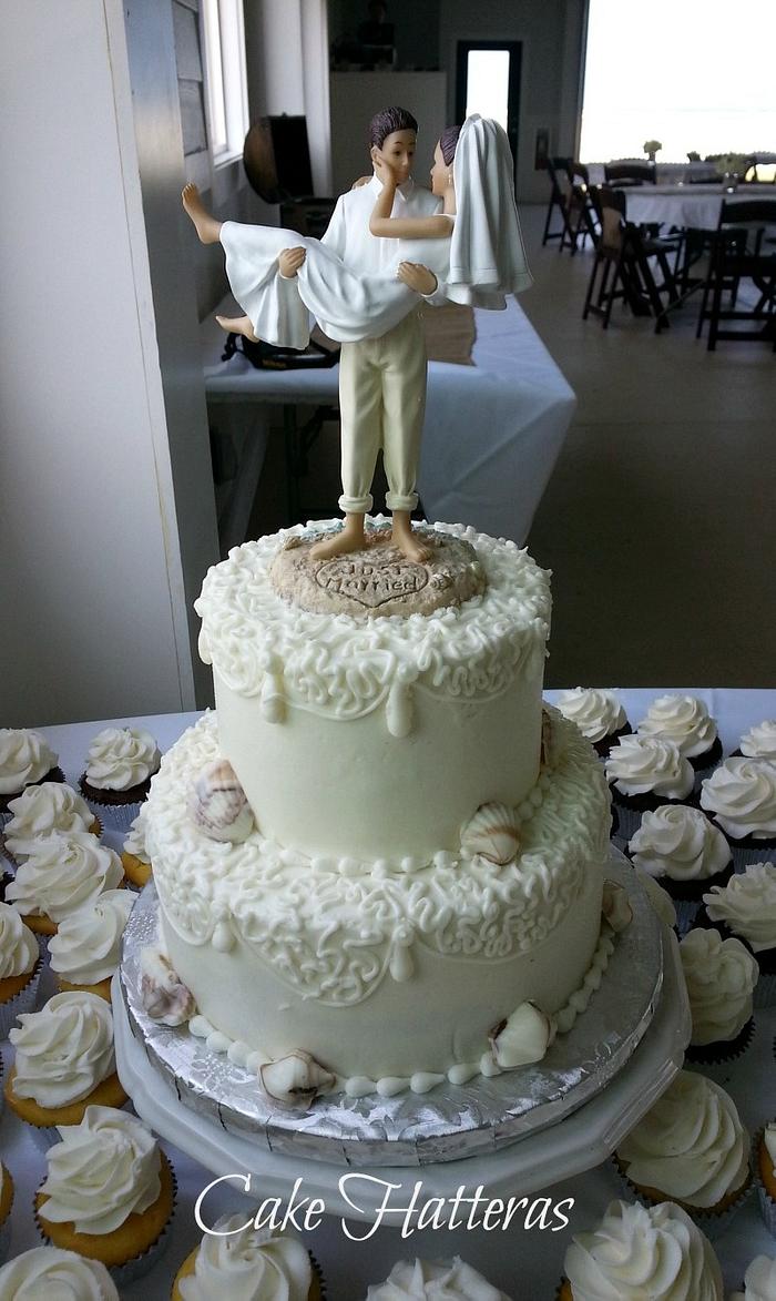 Cornelli Lace Beach Wedding Cake