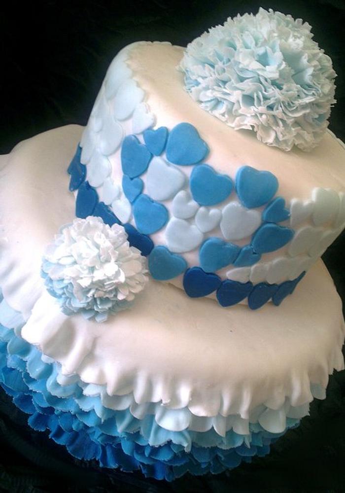 Two Tier Wedding Cake (Blue Frills)