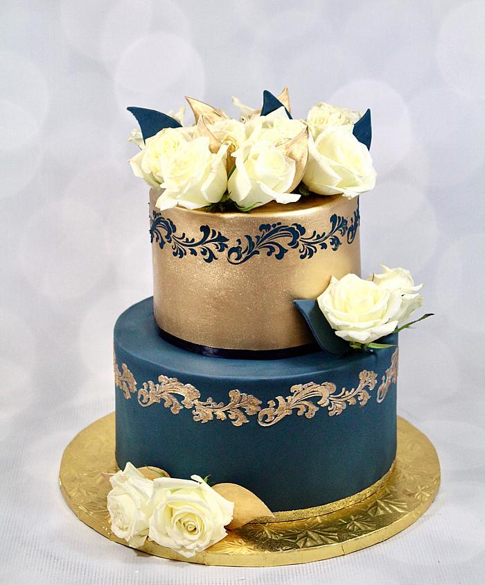 Navy and gold cake