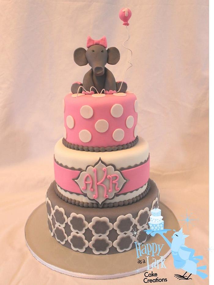 Elephant themed 1st Birthday Cake