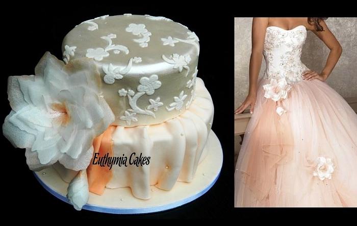 Oval peach wedding cake