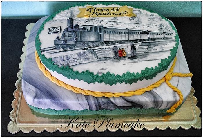 Cake with old train hand painted