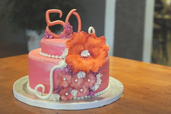 Tropical Themed 50th Birthday cake 