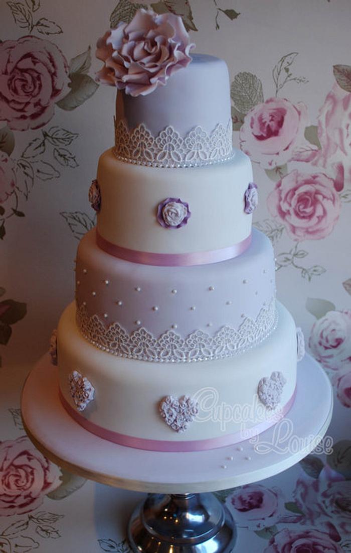 Lilac vintage wedding cake
