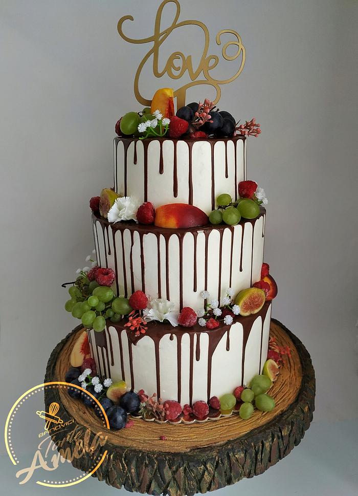 Fruit drip wedding cake