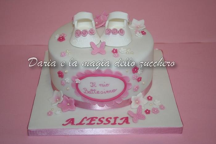 Baby shoes baptism cake