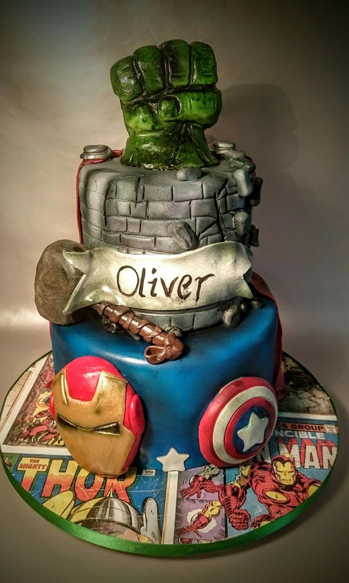 Marvel Avengers Hulk smash cake