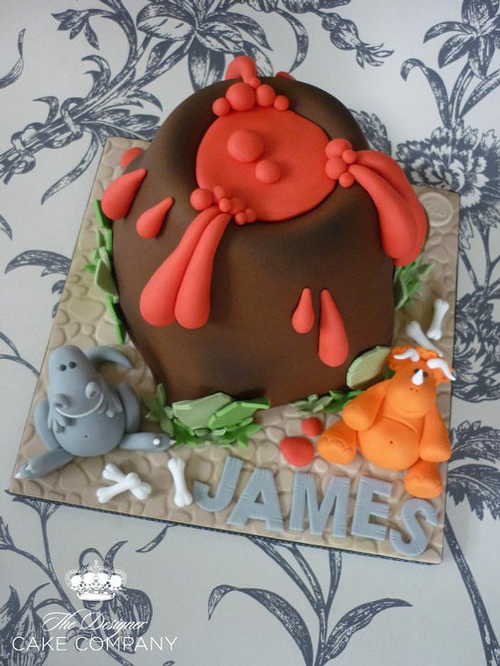 Volcano & dinosaur birthday cake