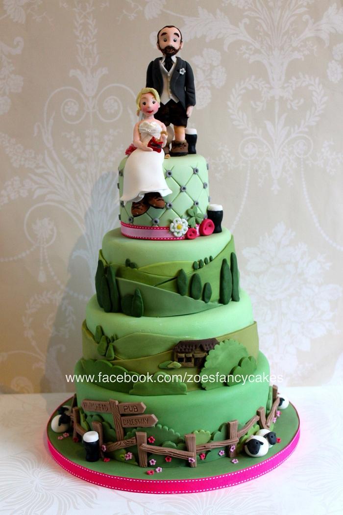 Yorkshire Dales themed wedding cake for crisp and beer loving walkers 