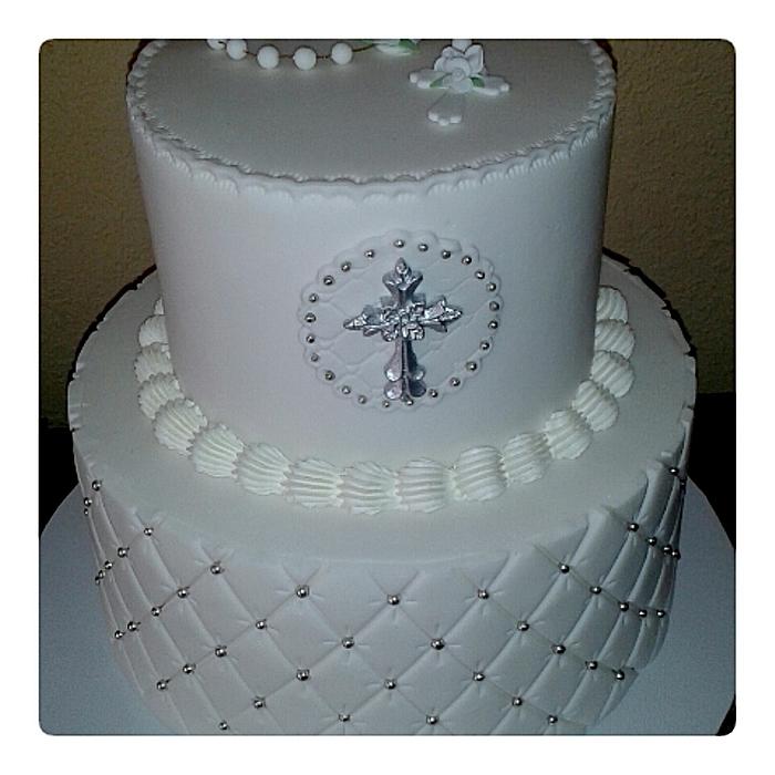 White & Silver Christening Cake