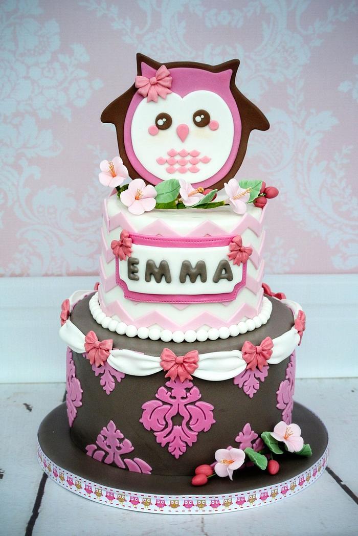 owl baby girl cake