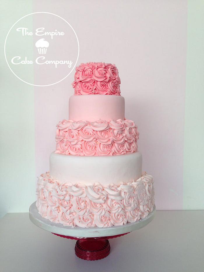 Pink ombre rose buttercream wedding cake