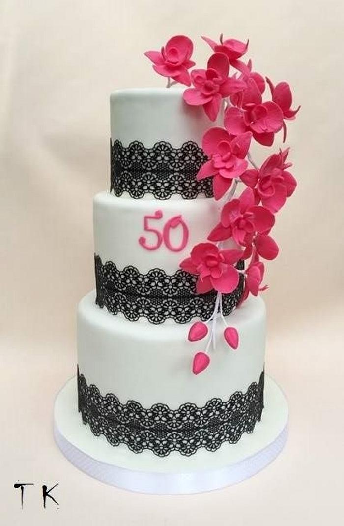 birthday cake with orchids