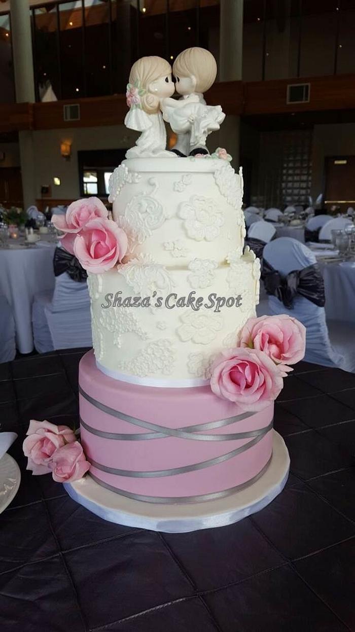 Lace and Blush Wedding Cake