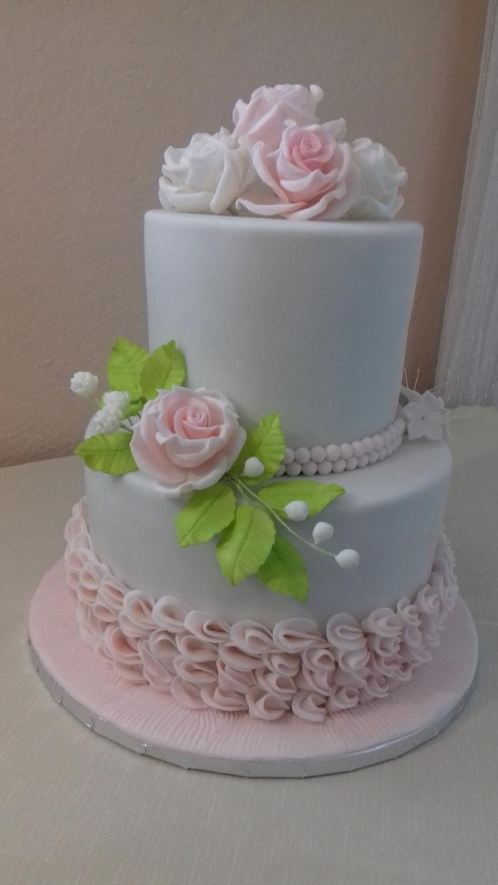 pink withe wedding cake