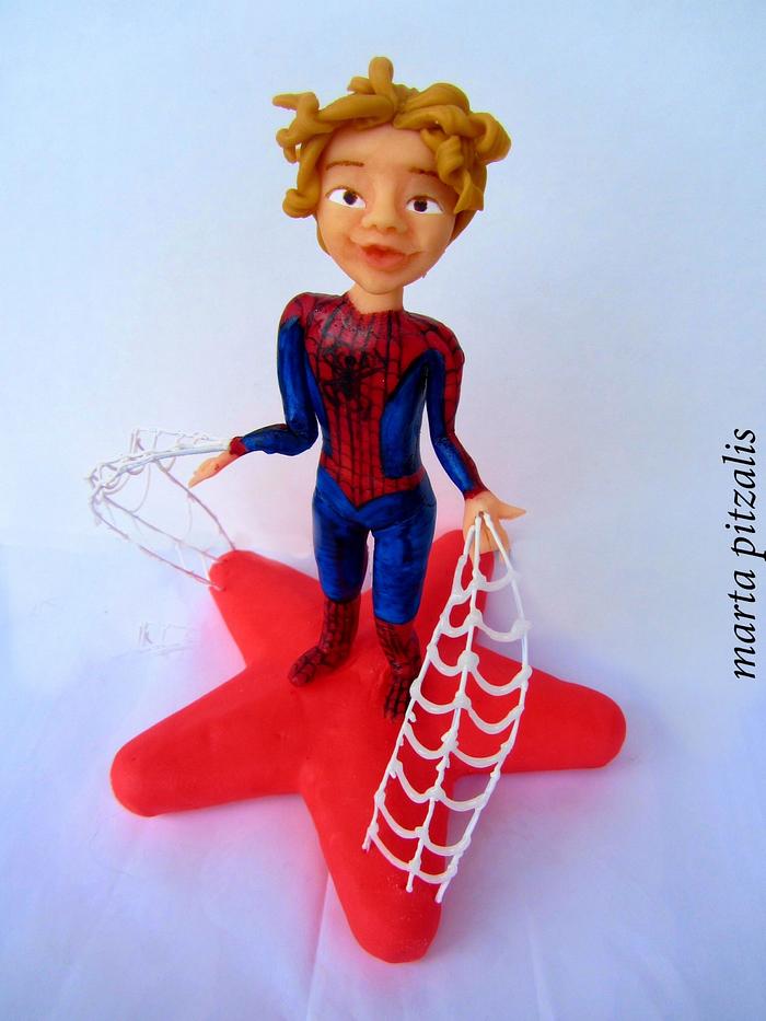 Caricature of a young spiderman fan!