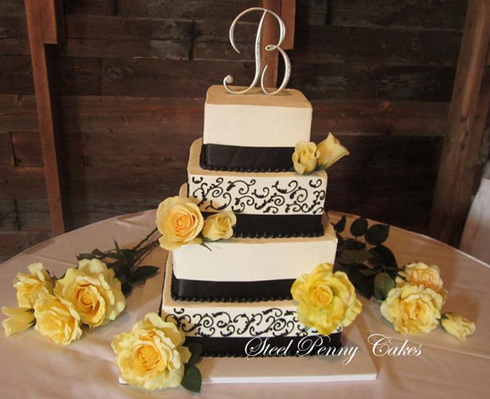 Buttercream with scrolls wedding cake
