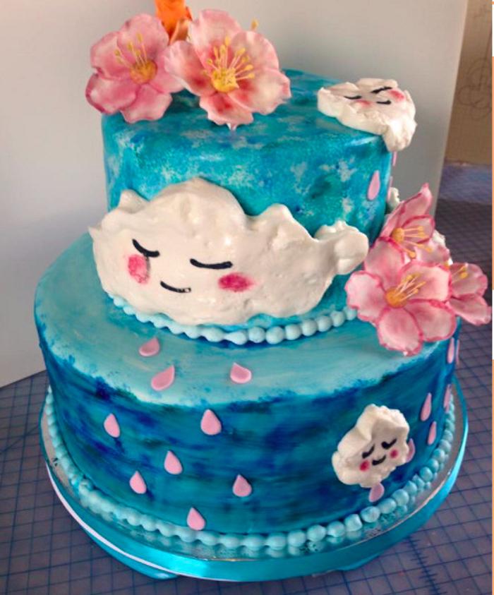 Cloud & Flower Hand-painted Cake
