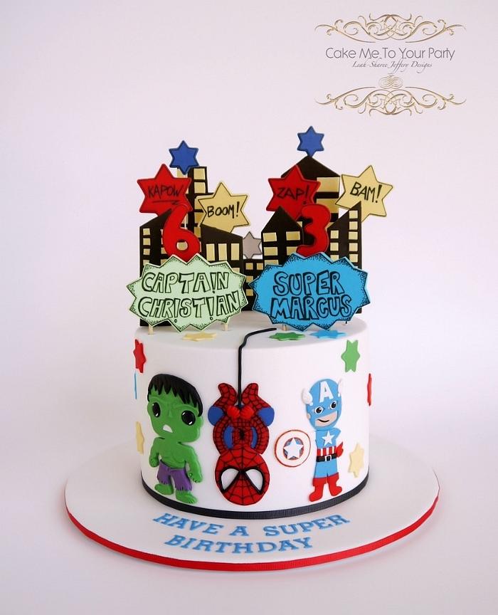 Super Hero Cake (The Incredible Hulk, Spider Man & Captain America)