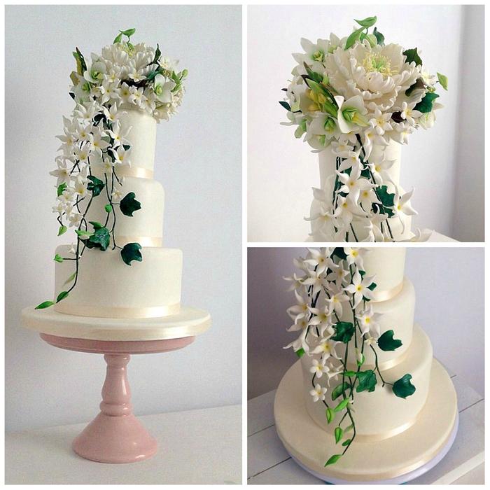 Sugar Flowers Bouquet Wedding Cake. Peony , Jazmin & Dendrobium Orchid