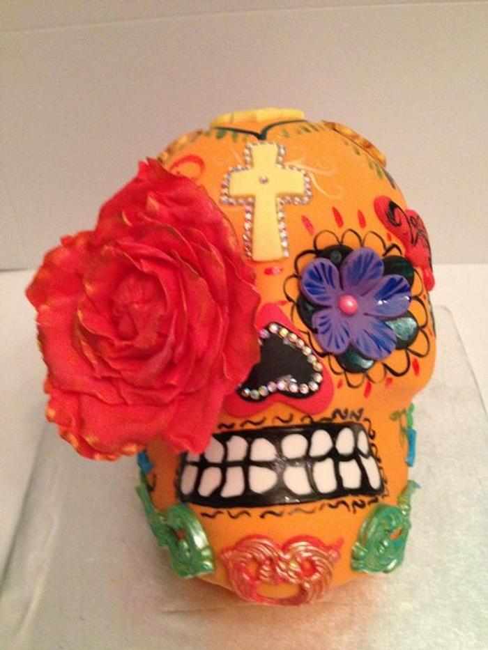 Orange Skull cake - Santa Muerte 