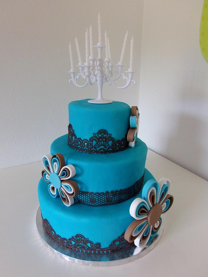 turquoise brown birthday cake