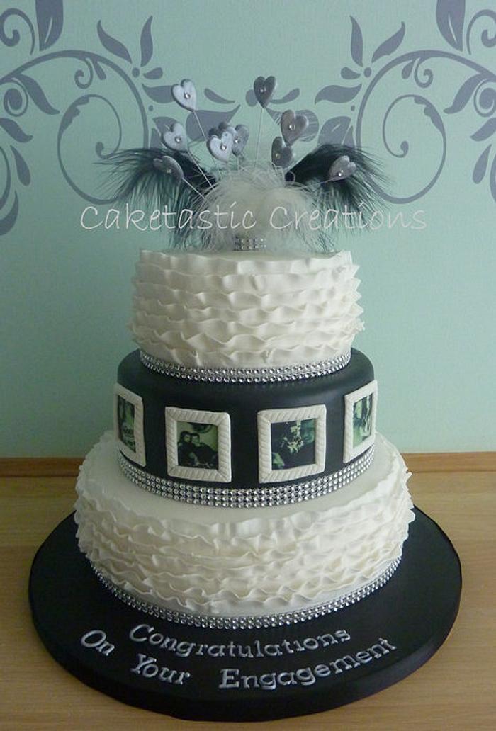 Black & White Ruffles Engagement Cake