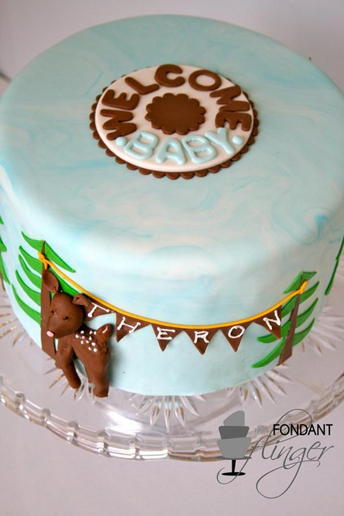 Deer with Flag Bunting Baby Shower Cake