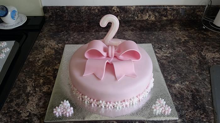 Pink Bow & Flowers Birthday Cake