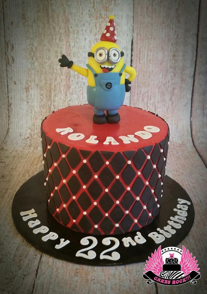 Minion on Red & Black Graphic Cake
